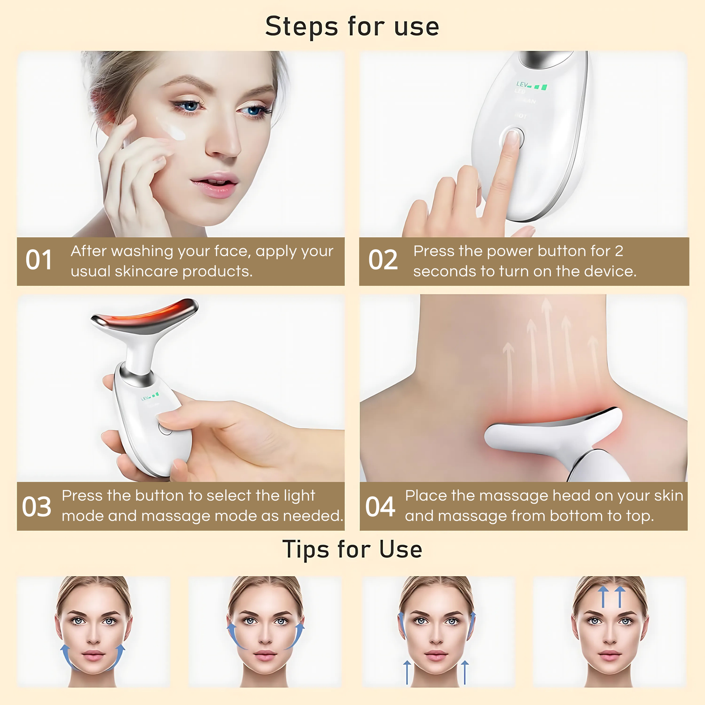 Masajeador facial y de cuello con 7 modos de fototerapia