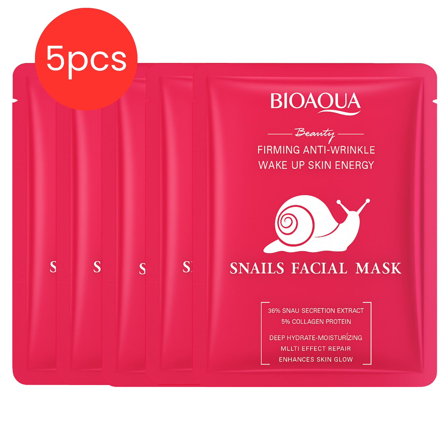 BIOAQUA - Mascarilla Rejuvenecedora de Mucina de Caracol 5uds