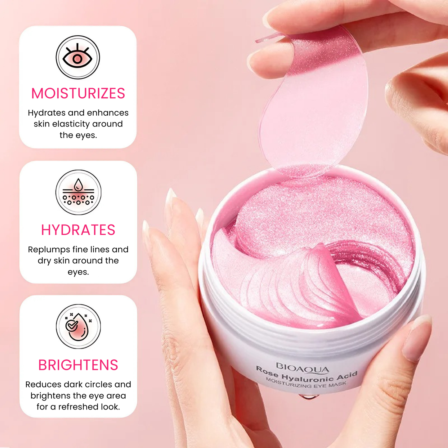 BIOAQUA - 60 parches oculares de ácido hialurónico con rosa