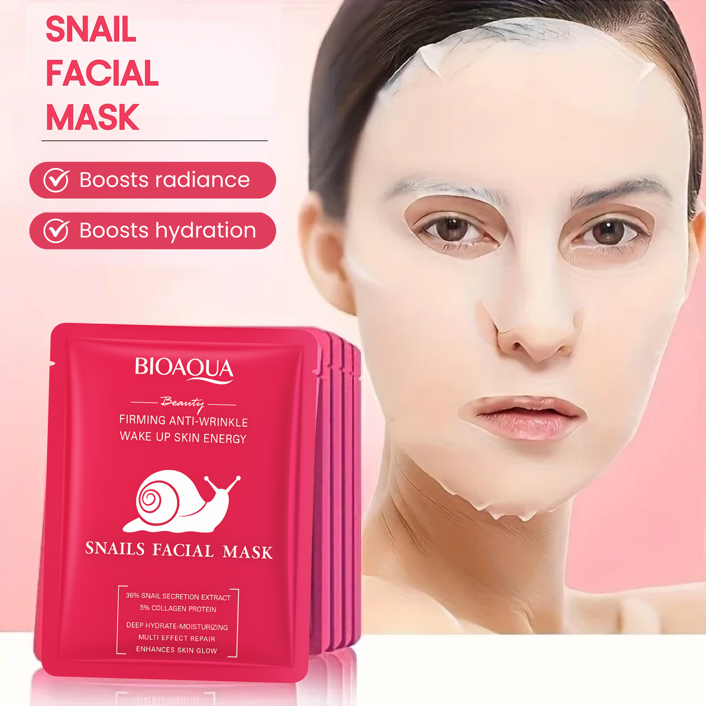 BIOAQUA - Mascarilla Rejuvenecedora de Mucina de Caracol 5uds