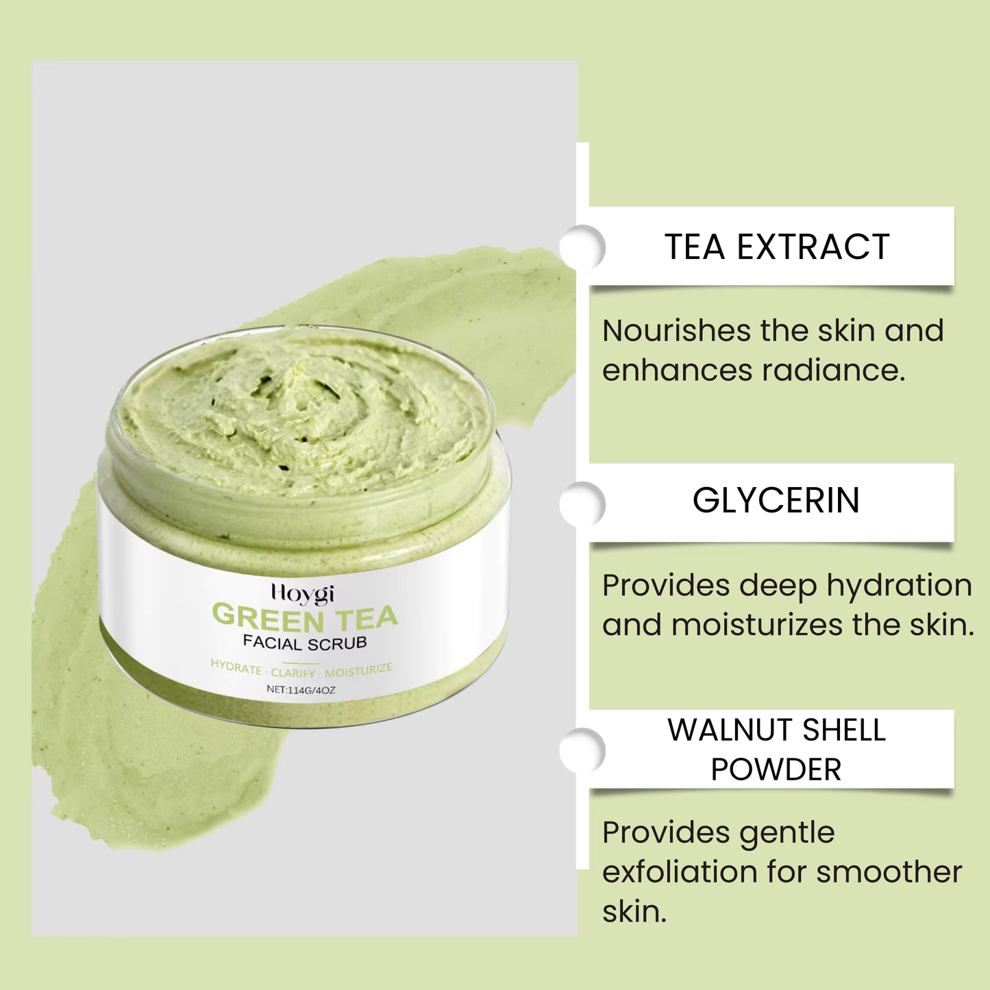 HOYGI - Exfoliante facial de té verde