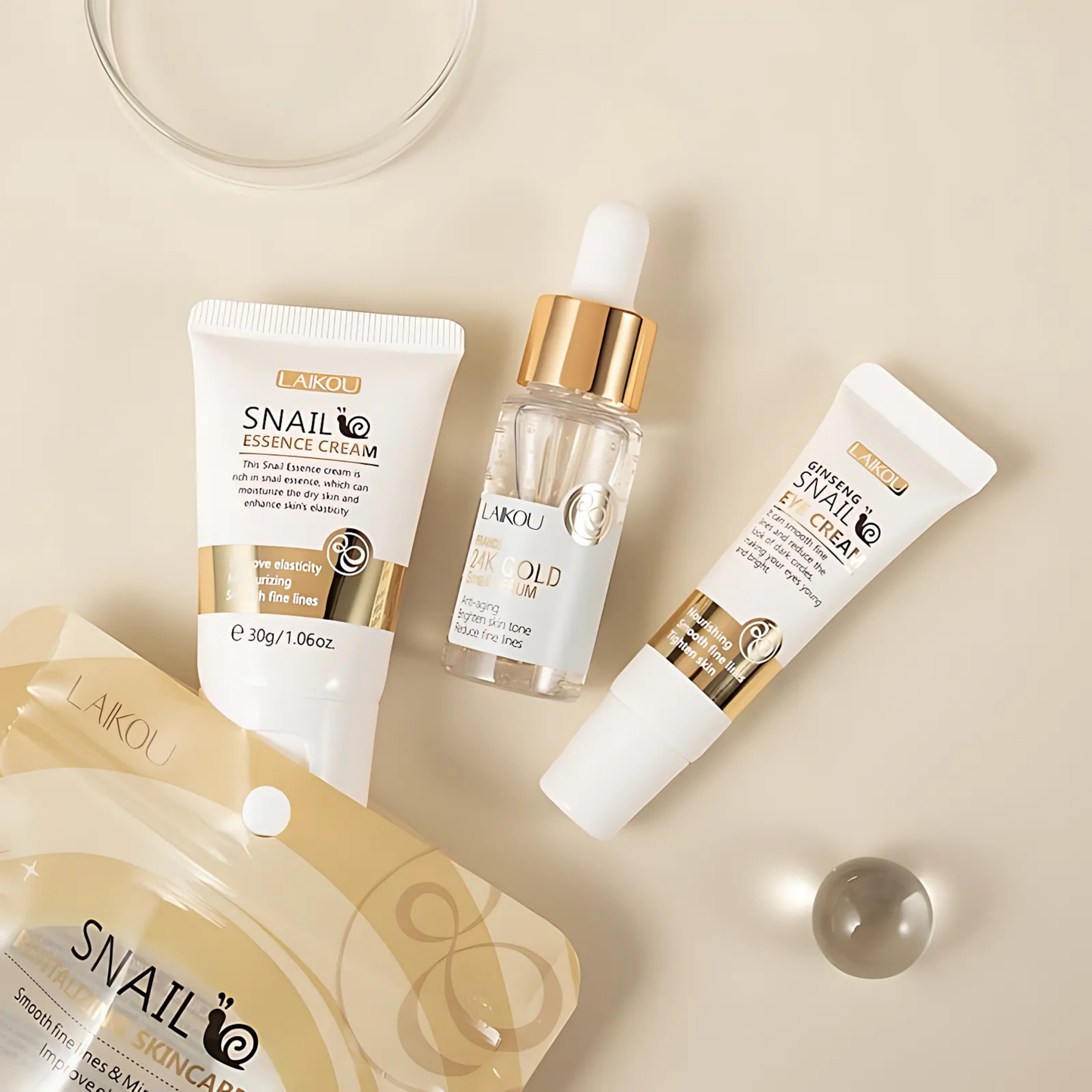 LAIKOU - Set de 3 cremas y suero revitalizantes de mucina de caracol