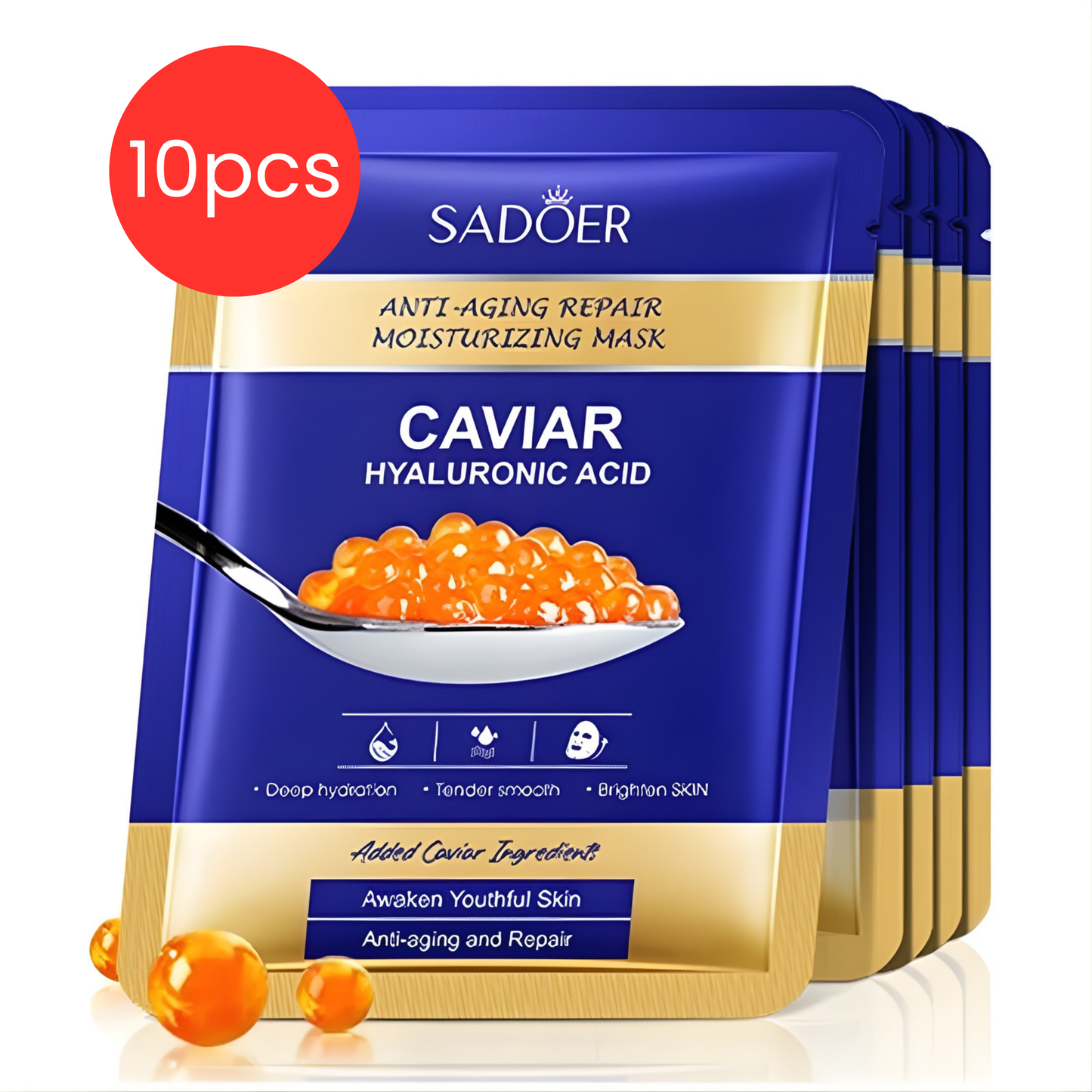 SADOER - Mascarilla de Caviar y Ácido Hialurónico 5/10 piezas