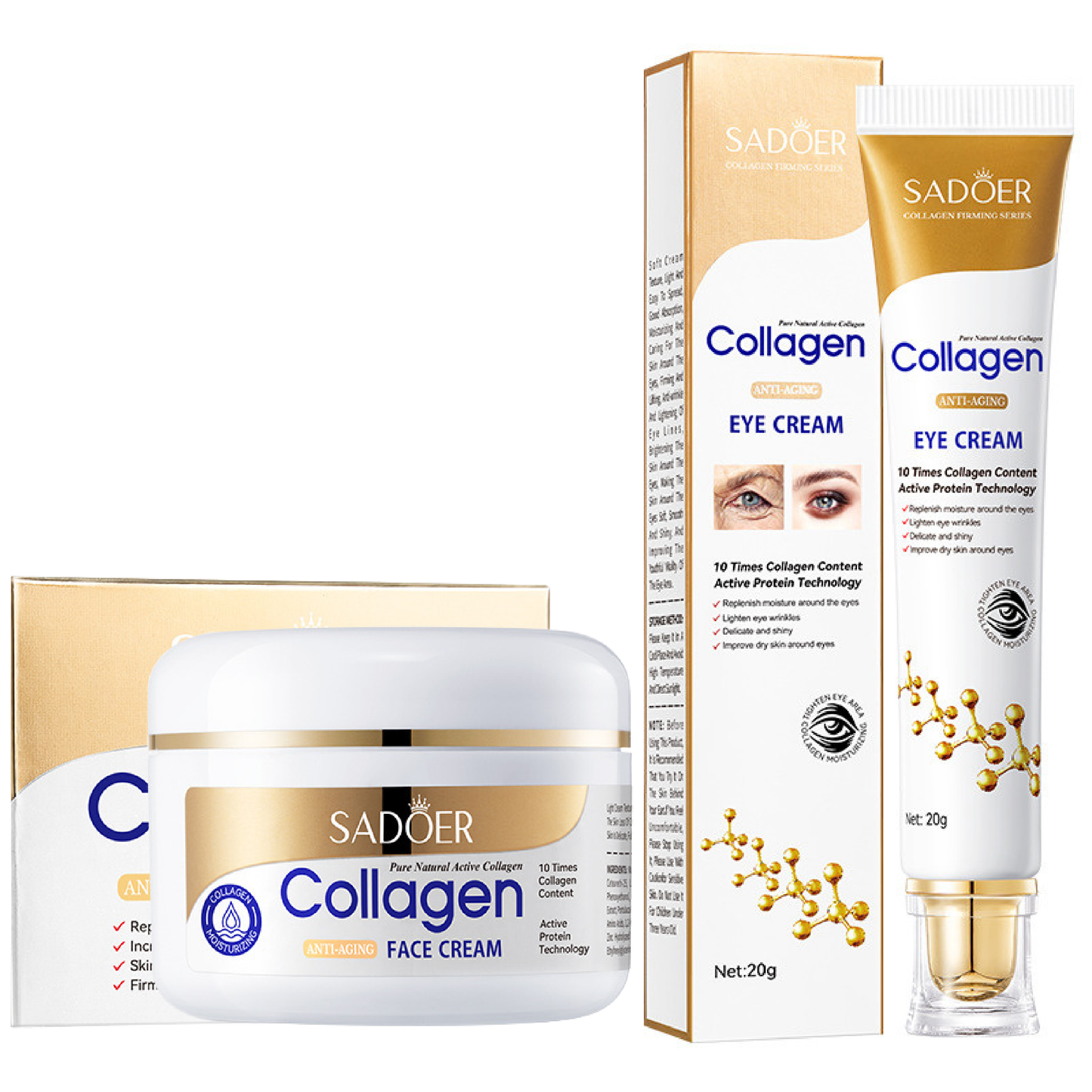SADOER - Paquete de crema de colágeno para ojos y rostro