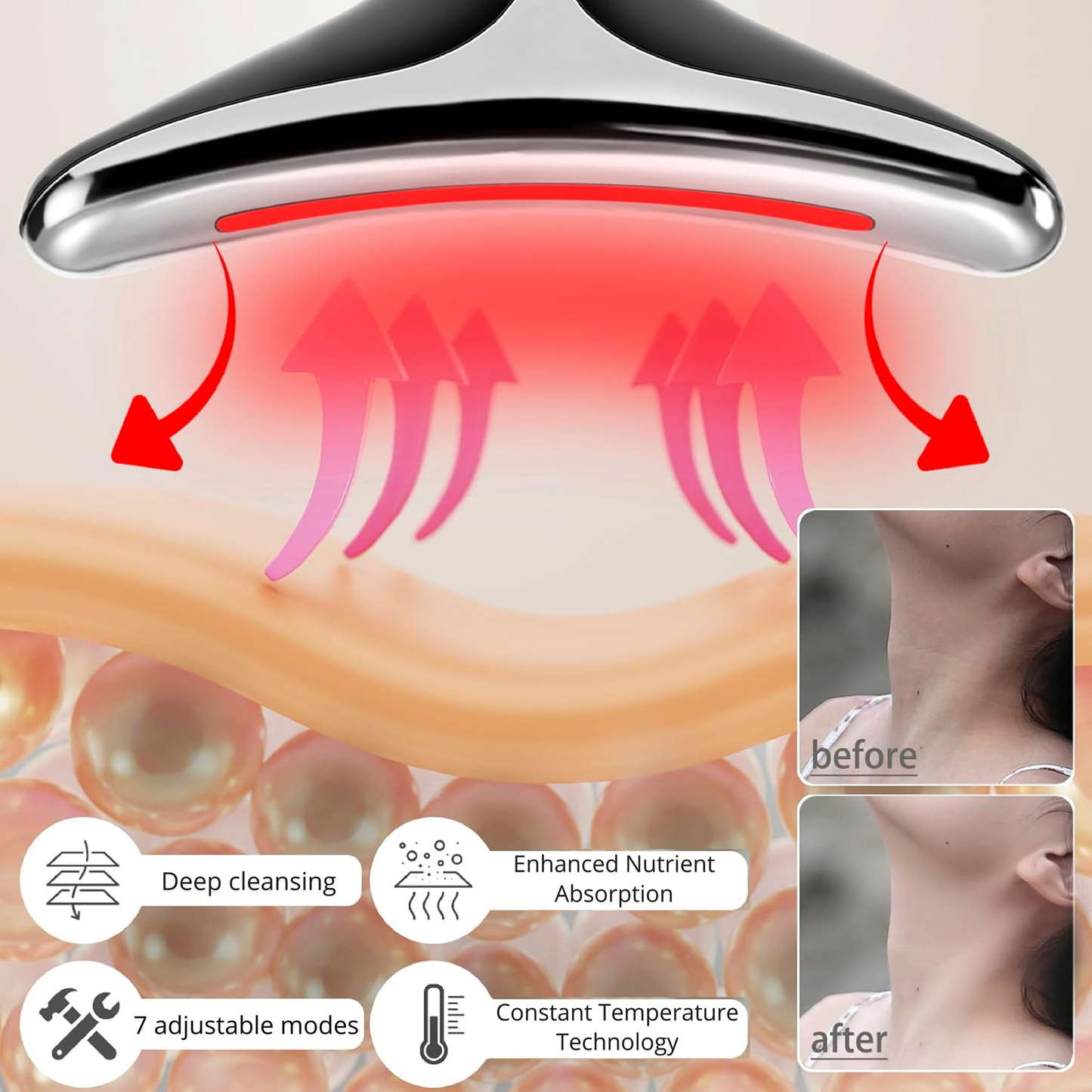 Masajeador facial y de cuello con 7 modos de fototerapia