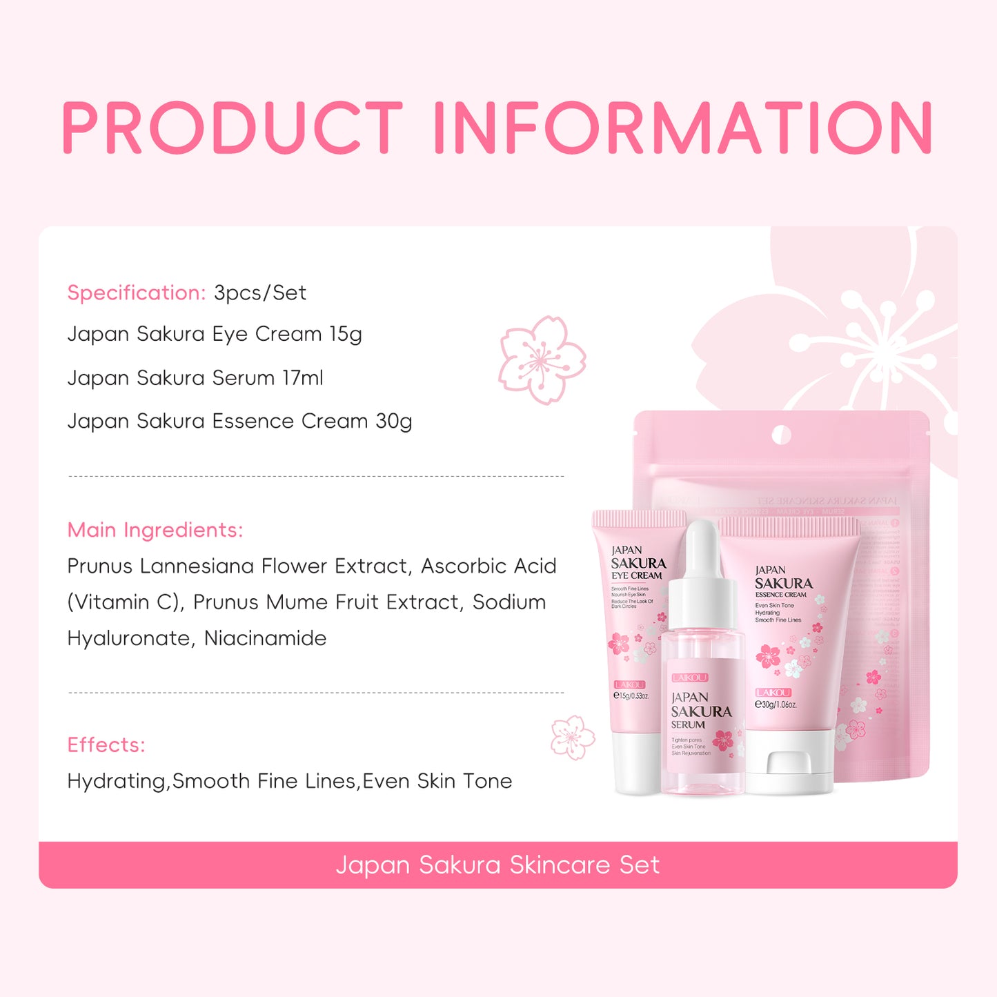 LAIKOU - Set de 3 cremas y sueros Sakura japoneses