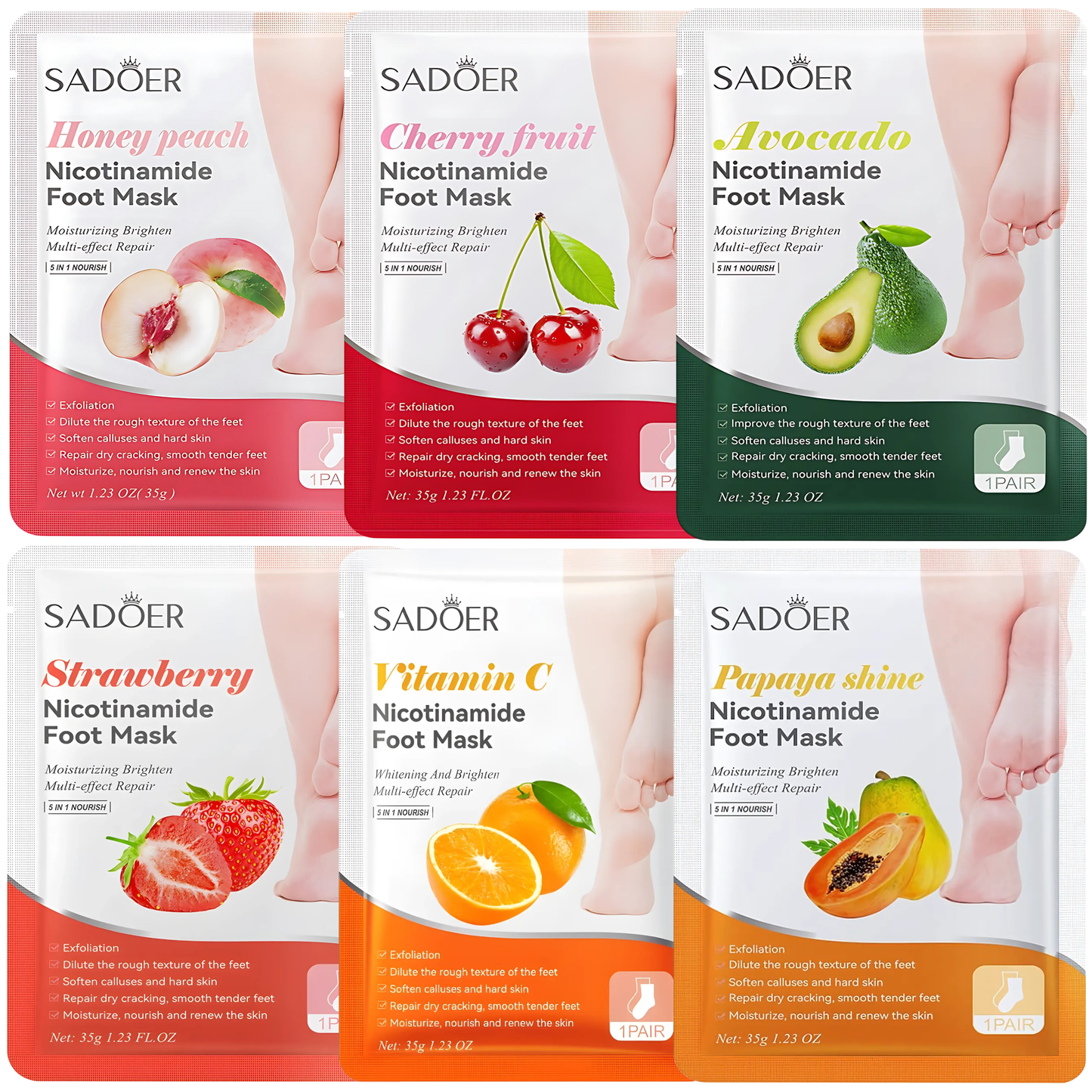 SADOER - مجموعة أقنعة القدم بالفواكه من 6 قطع